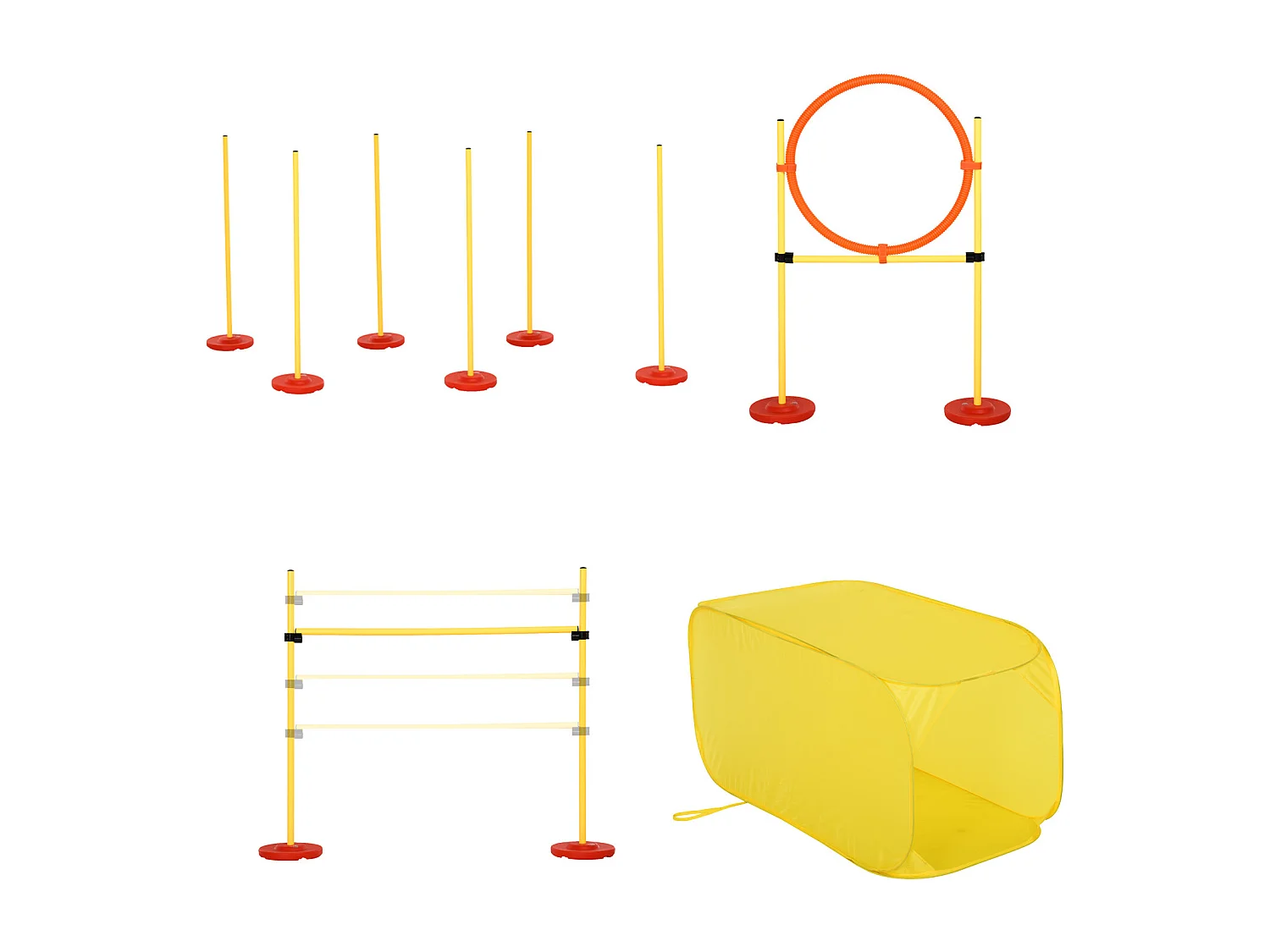 Agility sport pour chiens équipement complet haies, slalom, tunnel + sac de transport jaune