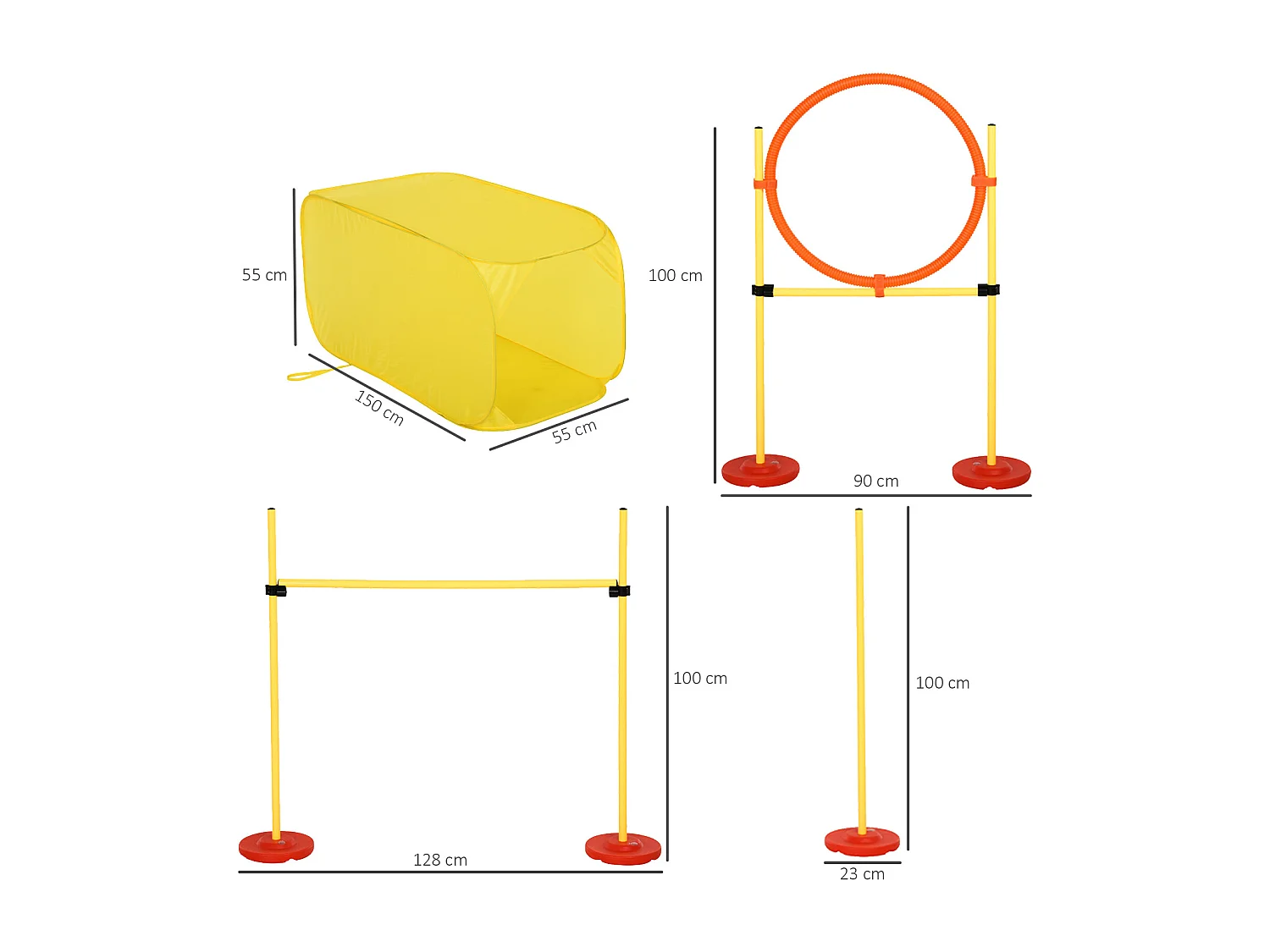 Agility sport pour chiens équipement complet haies, slalom, tunnel + sac de transport jaune