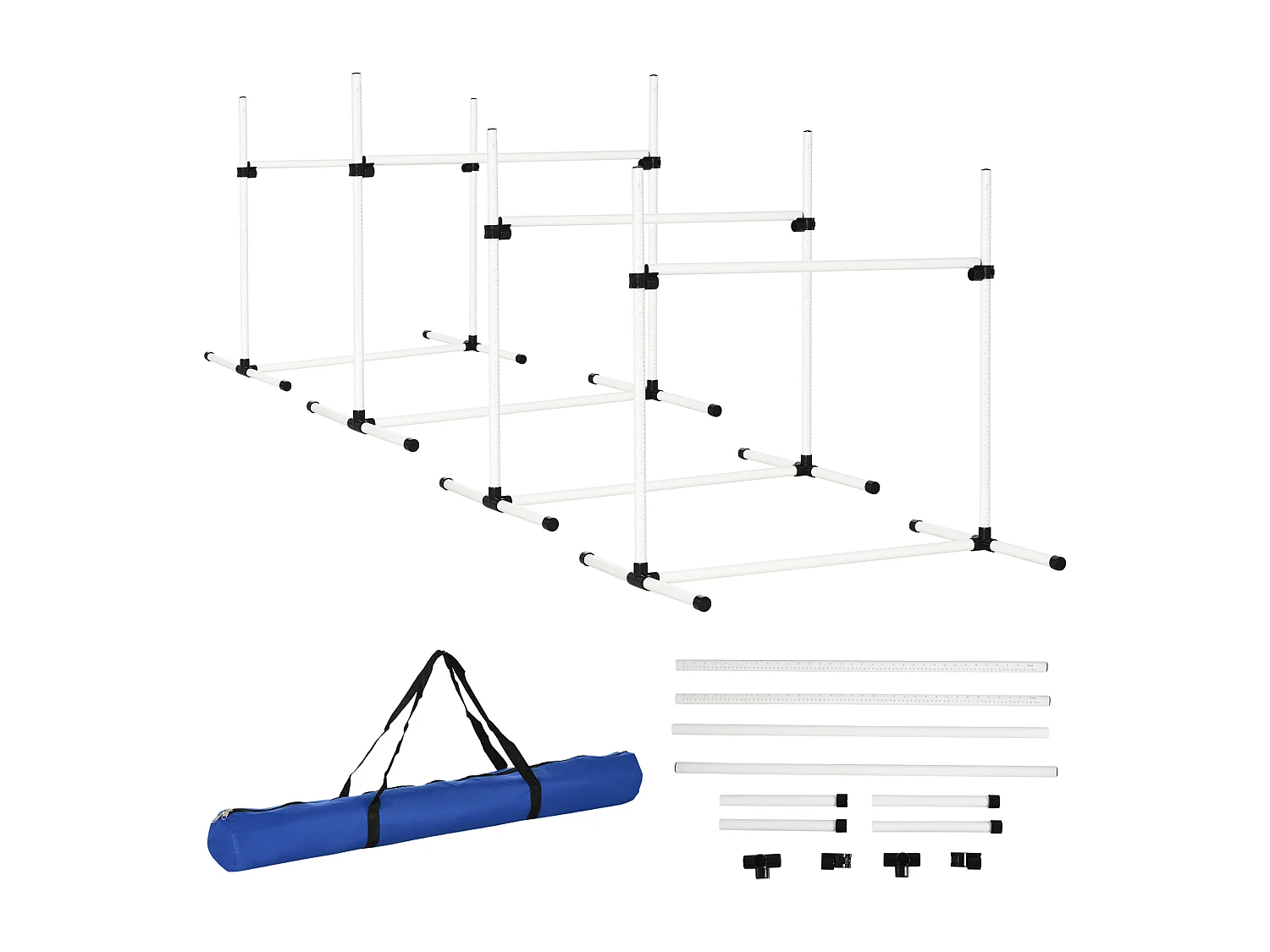 Agility sport pour chiens set de 4 obstacles professionnels avec système de maintien au sol sac transport fourni blanc noir