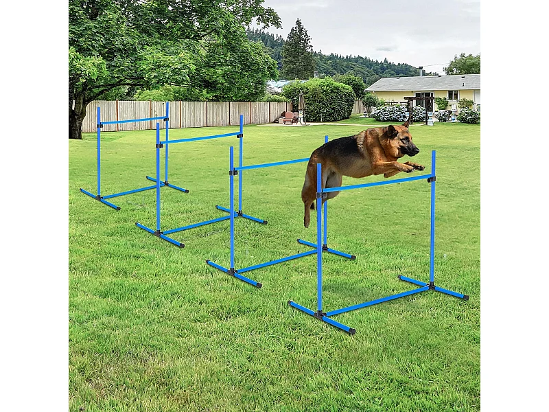 Agility sport pour chiens set de 4 obstacles professionnels avec système de maintien au sol sac transport fourni bleu noir