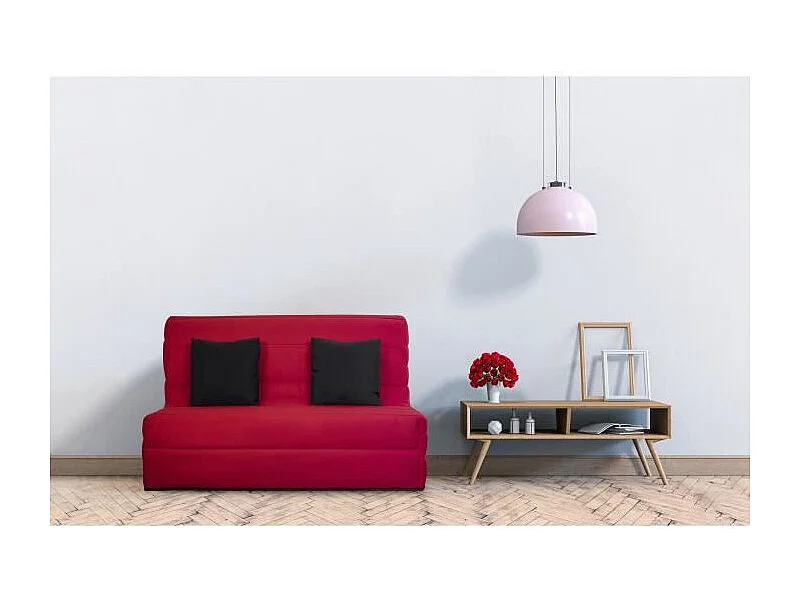 DUNLOPILLO Banquette BZ - Tissu Rouge + 2 coussins noir - L 140 x P 99 x H 98 cm - Made in France - ALICE