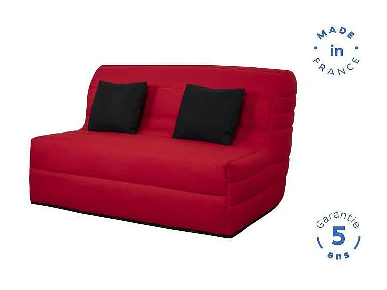 DUNLOPILLO Banquette BZ - Tissu Rouge + 2 coussins noir - L 140 x P 99 x H 98 cm - Made in France - ALICE