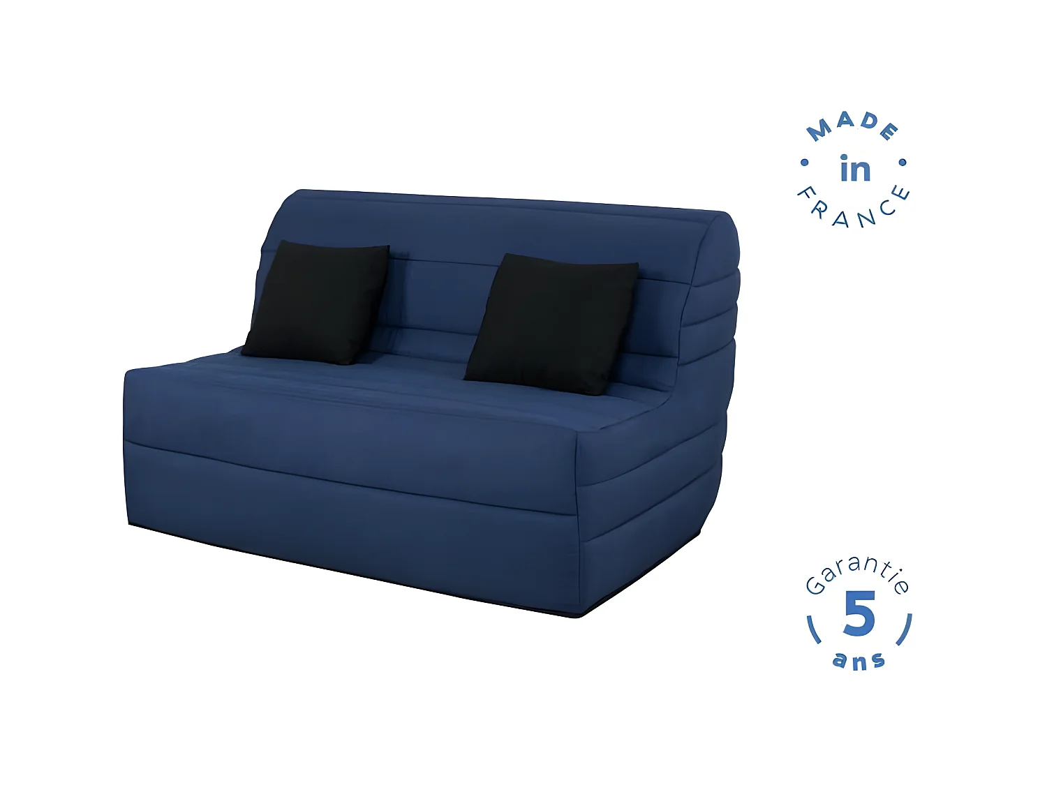 DUNLOPILLO Banquette BZ - Tissu Marine + 2 coussins noir - L 140 x P 99 x H 98 cm - Made in France - ALICE