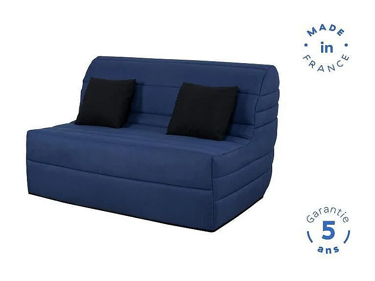 DUNLOPILLO Banquette BZ - Tissu Marine + 2 coussins noir - L 140 x P 99 x H 98 cm - Made in France - ALICE