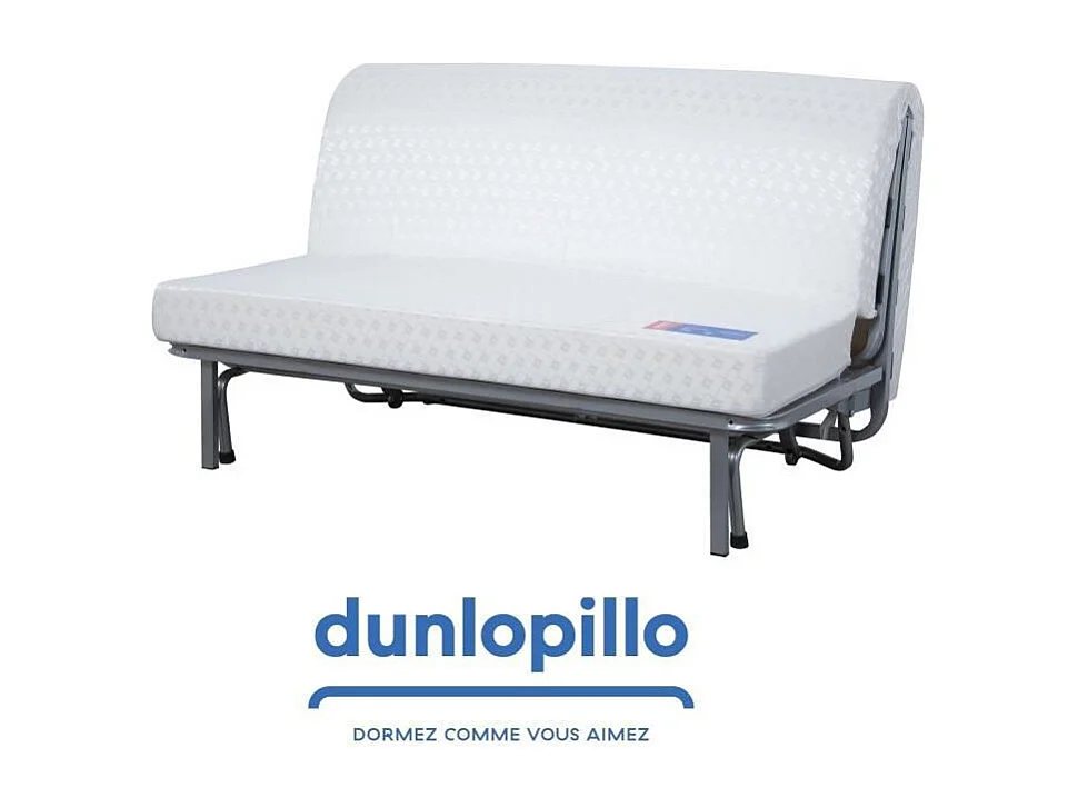 DUNLOPILLO Banquette BZ - Tissu Marine + 2 coussins noir - L 140 x P 99 x H 98 cm - Made in France - ALICE