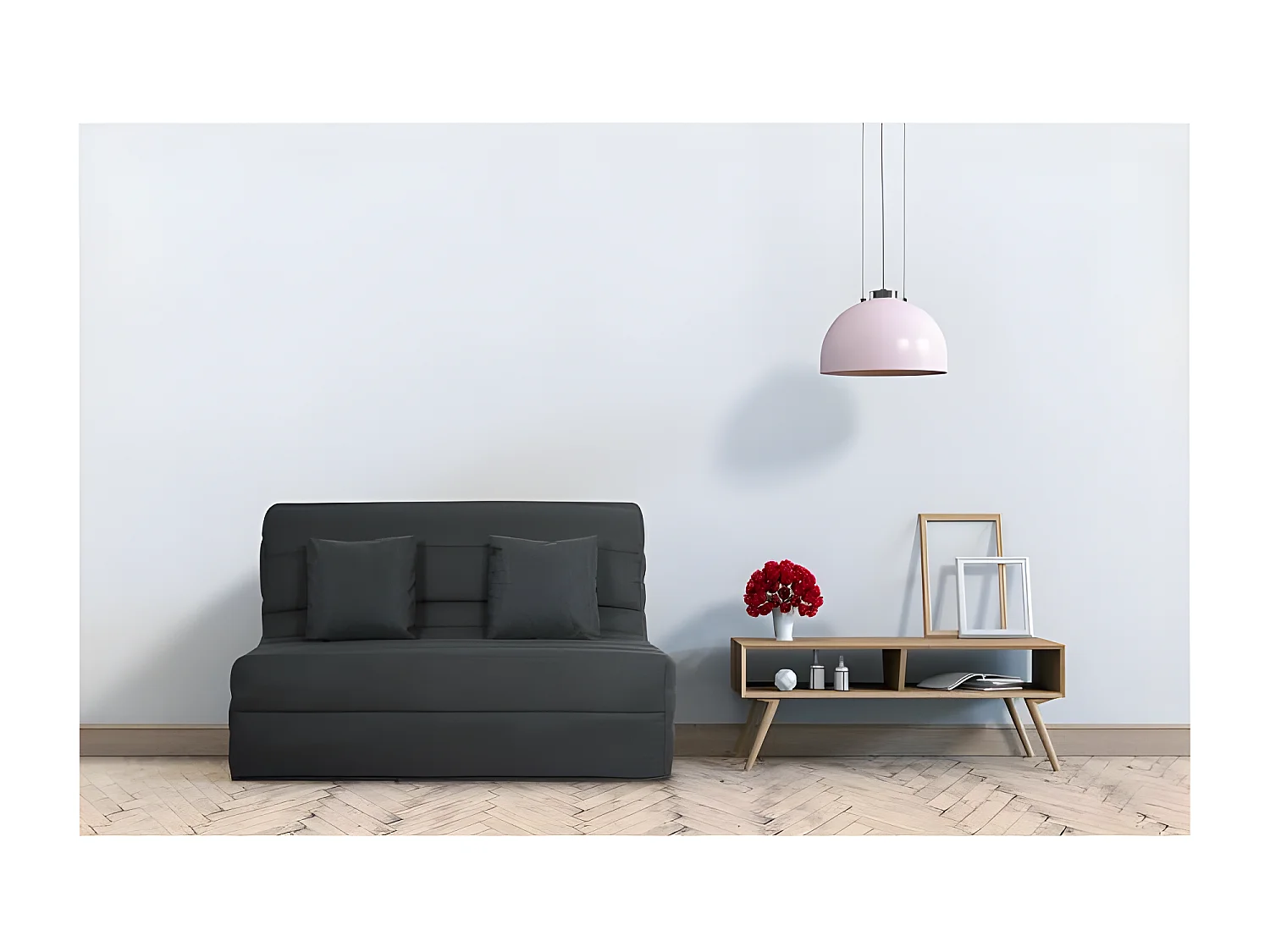 DUNLOPILLO Banquette BZ - Tissu Noir + 2 coussins noir - L 140 x P 99 x H 98 cm - Made in France - ALICE