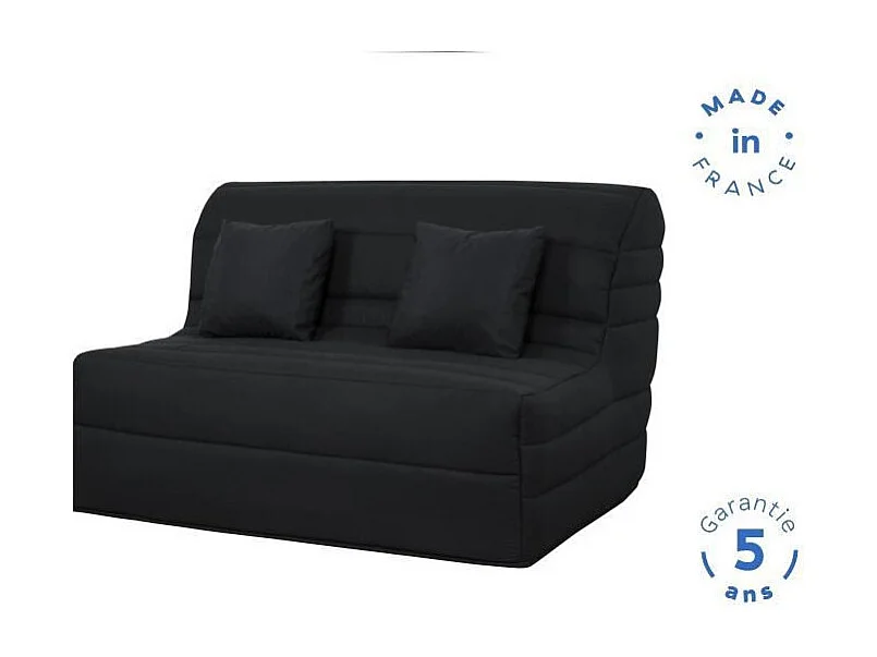 DUNLOPILLO Banquette BZ - Tissu Noir + 2 coussins noir - L 140 x P 99 x H 98 cm - Made in France - ALICE
