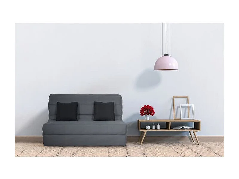DUNLOPILLO Banquette BZ Dunlopillo - Tissu Gris + 2 coussins noir - L 140 x P 99 x H 98 cm - Made in France - ALICE