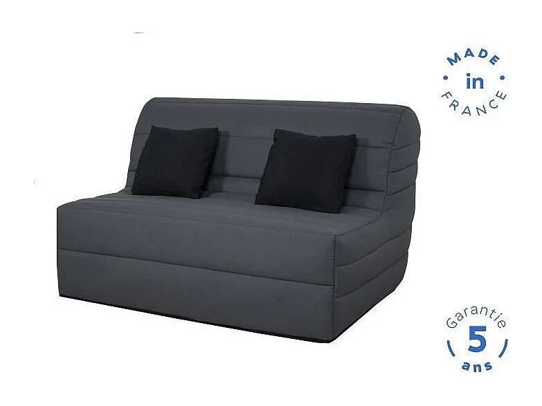 DUNLOPILLO Banquette BZ Dunlopillo - Tissu Gris + 2 coussins noir - L 140 x P 99 x H 98 cm - Made in France - ALICE