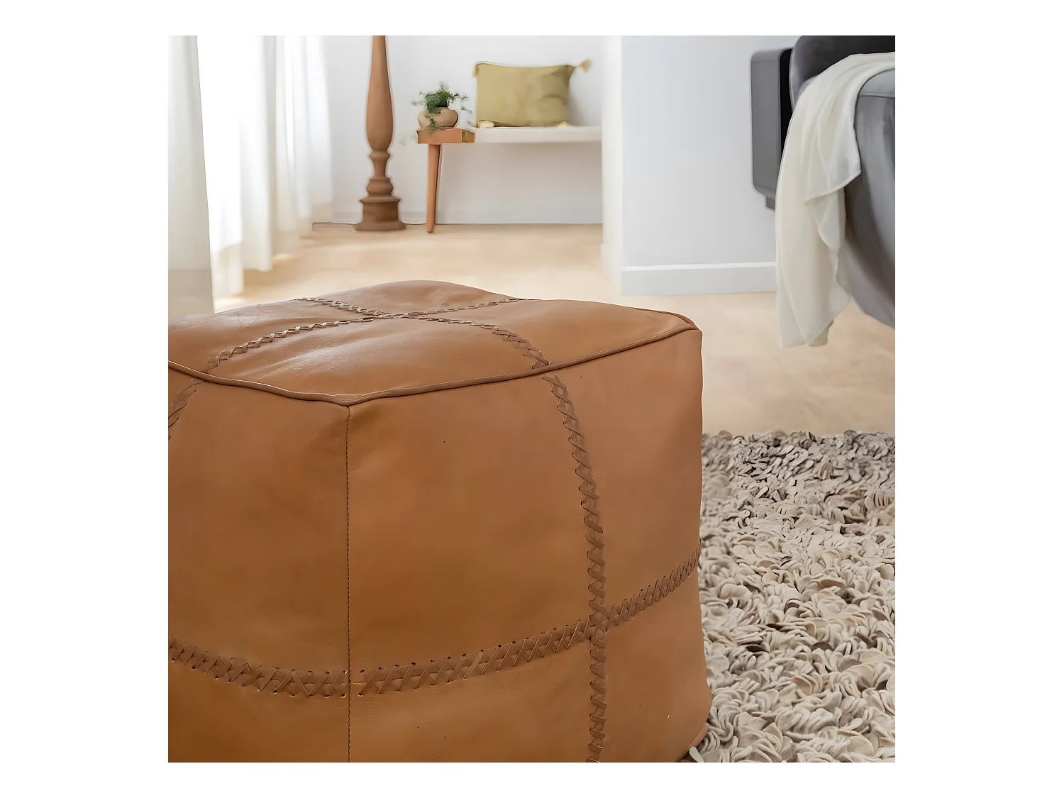 Pouf en cuir 1 place marron Gaetan