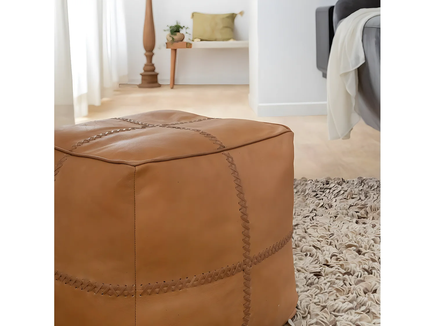 Pouf en cuir 1 place marron Gaetan