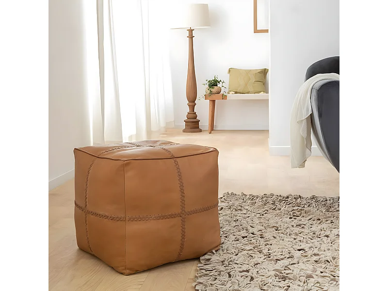 Pouf en cuir 1 place marron Gaetan