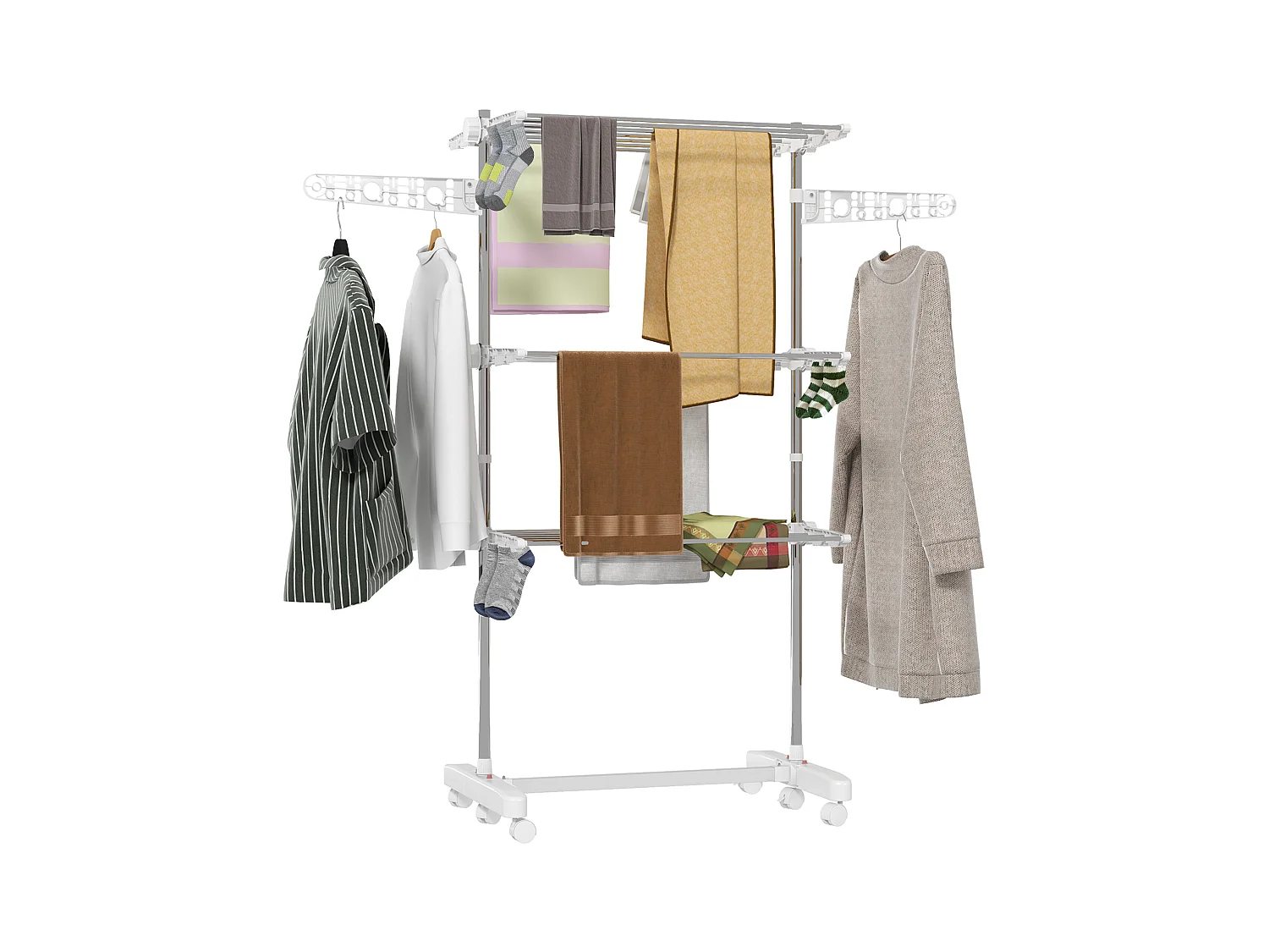 Sechoir à linge étendoir pliable ailes latérales sur 3 niveaux