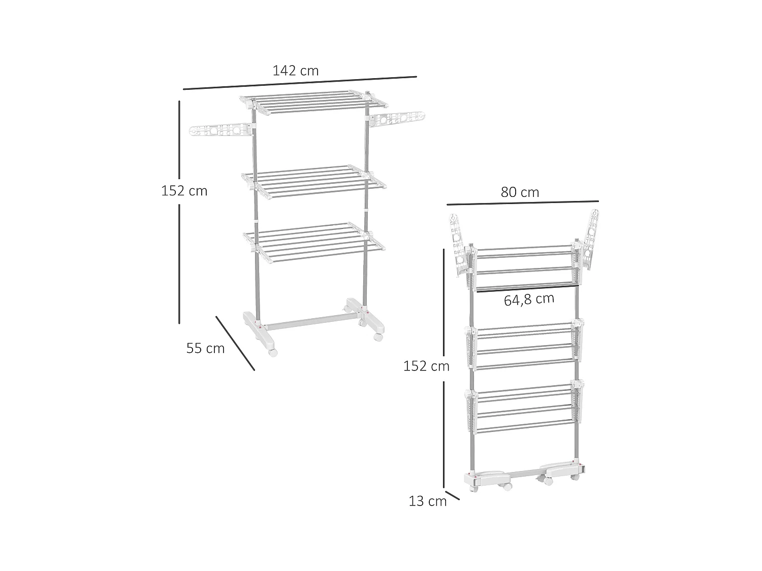 Sechoir à linge étendoir pliable ailes latérales sur 3 niveaux
