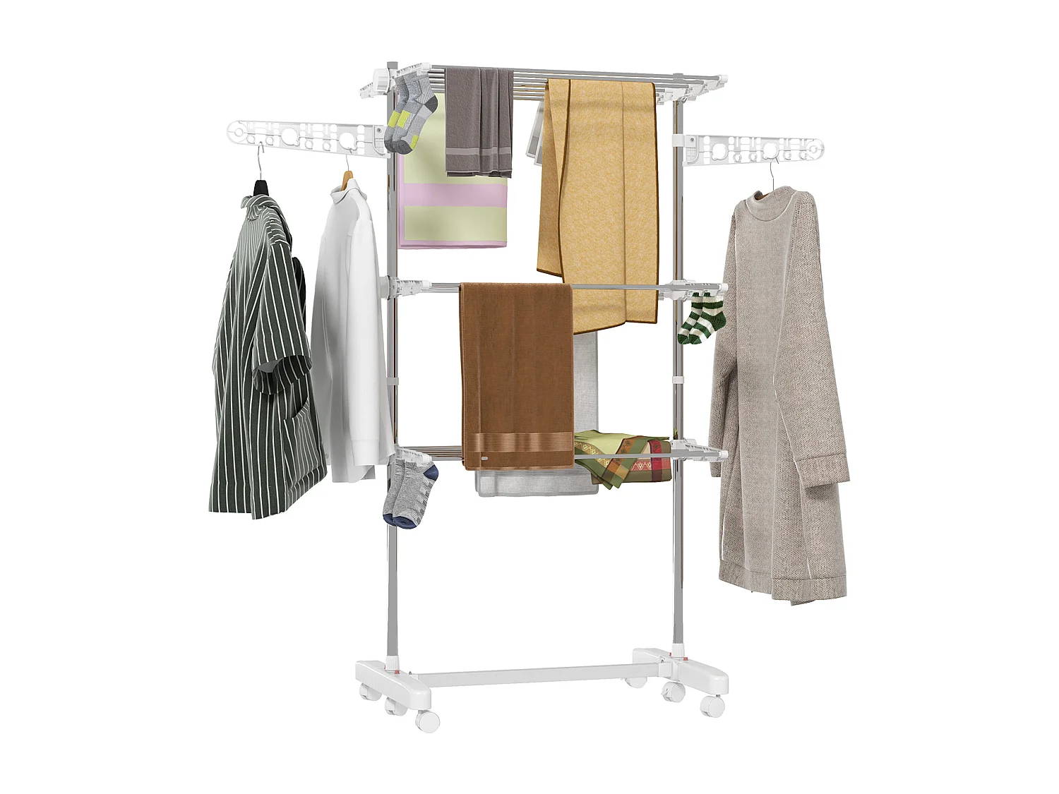 Sechoir à linge étendoir pliable ailes latérales sur 3 niveaux