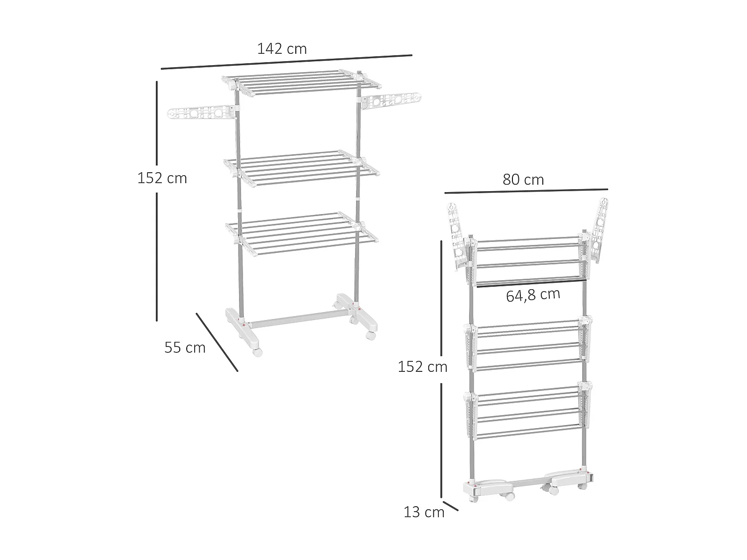 Sechoir à linge étendoir pliable ailes latérales sur 3 niveaux
