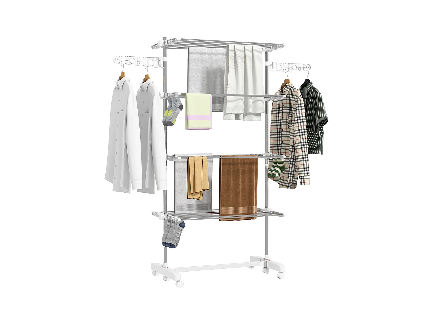 Séchoir à linge étendoir pliable ailes latérales sur 4 niveaux