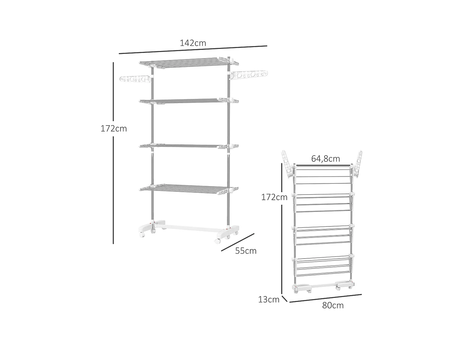 Séchoir à linge étendoir pliable ailes latérales sur 4 niveaux