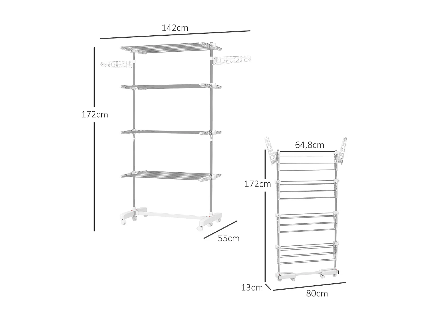 Séchoir à linge étendoir pliable ailes latérales sur 4 niveaux