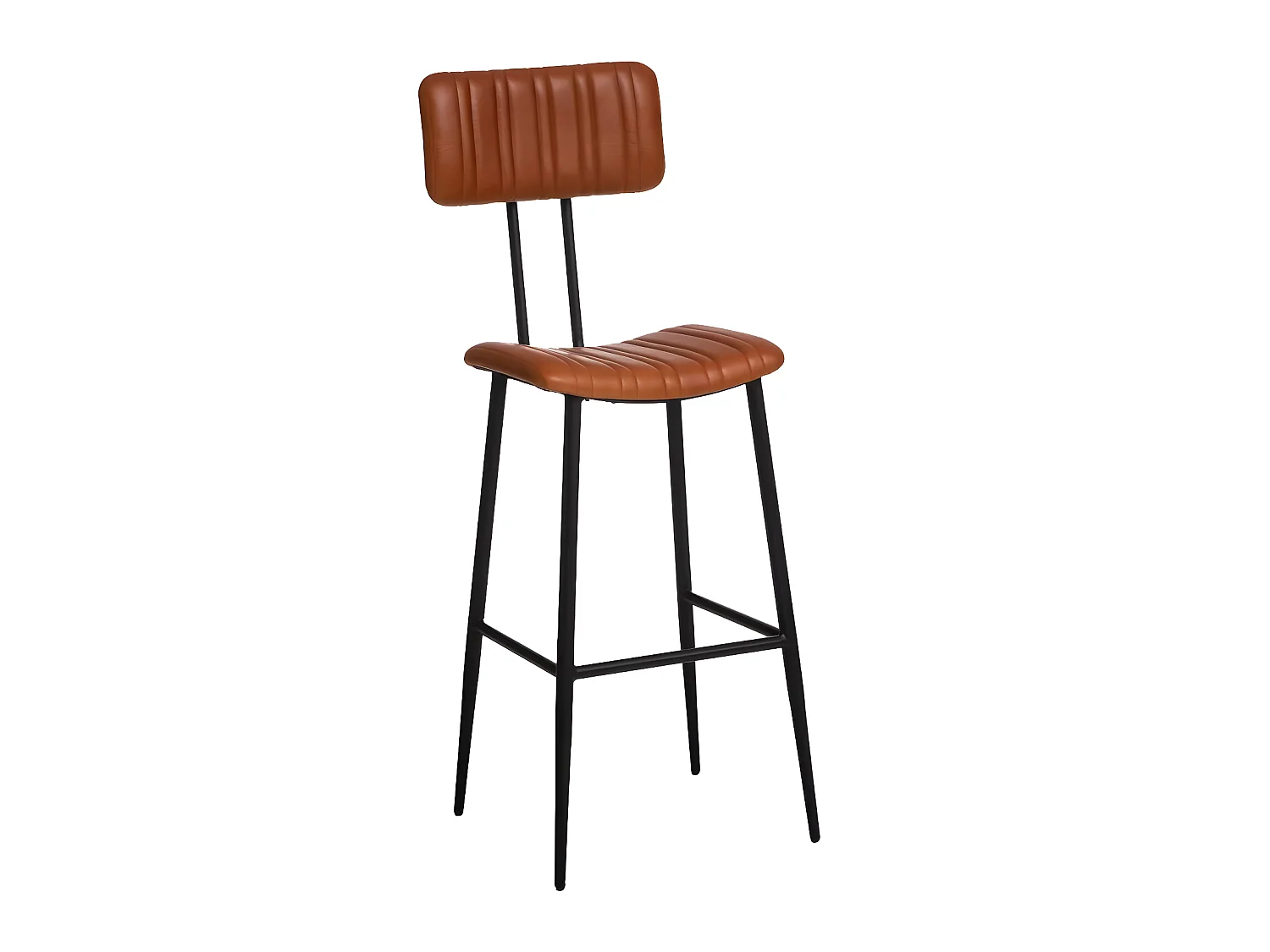 Taburete de bar de cuero marrón estilo vintage con elegantes patas de metal
