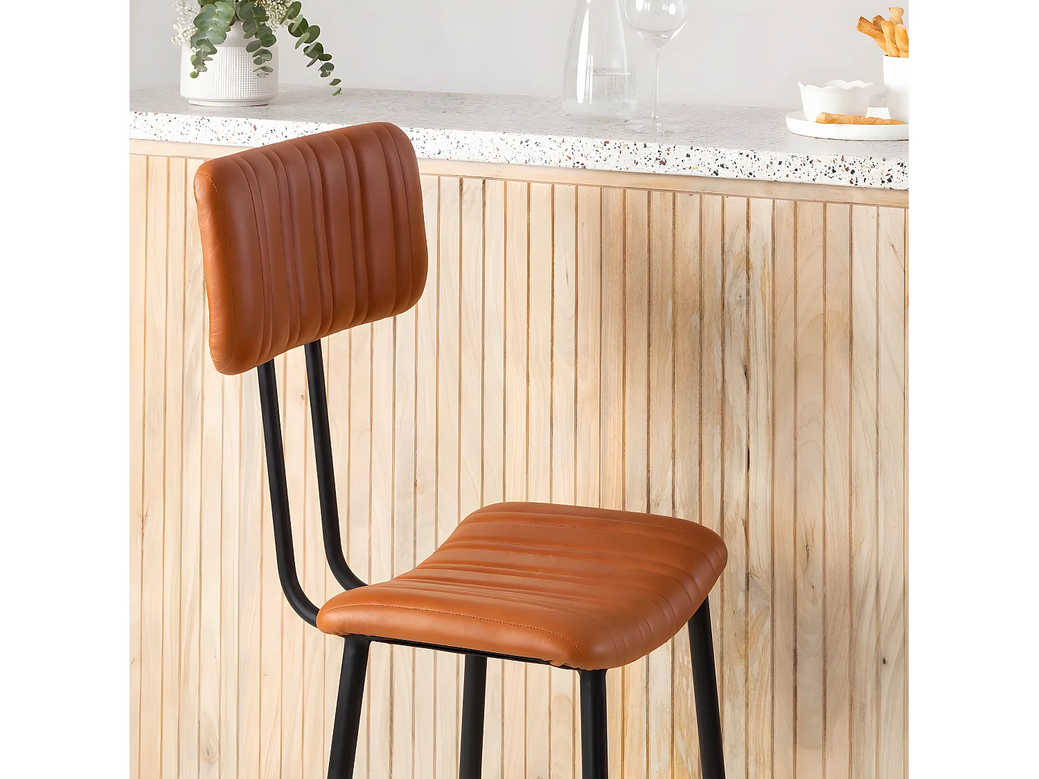 Tabouret de bar en cuir marron Carl