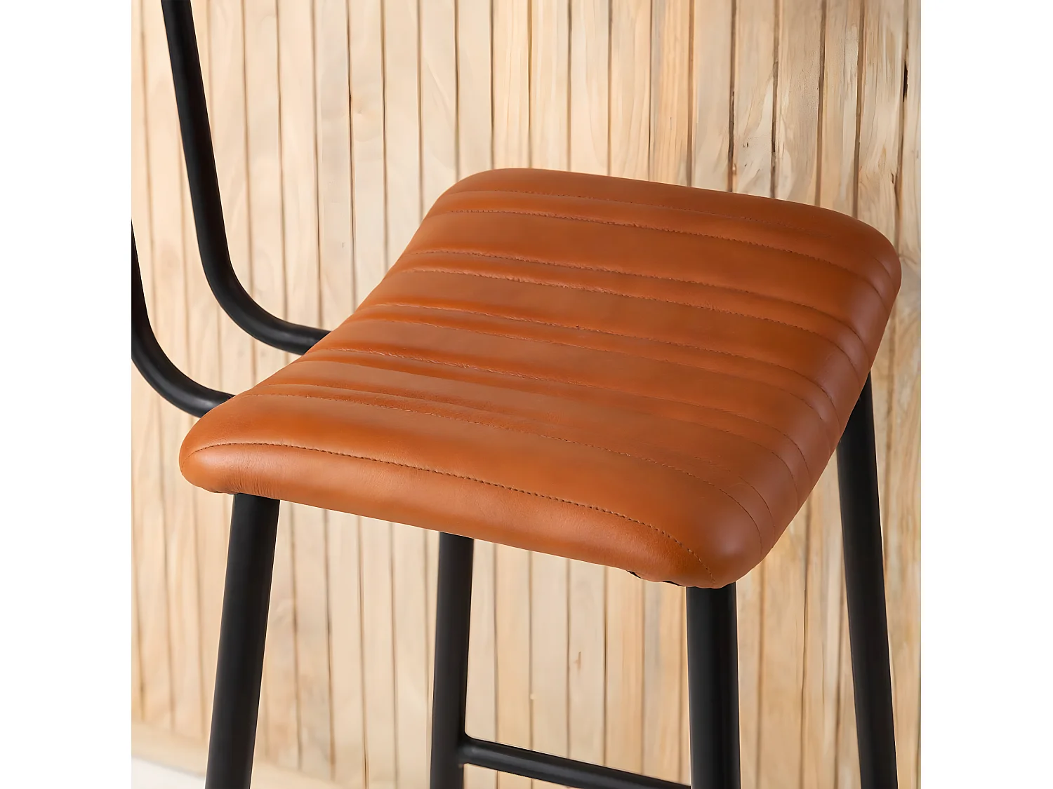 Tabouret de bar en cuir marron Carl