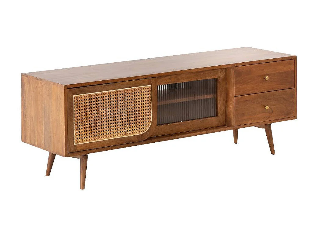 Meuble TV en bois de manguier et cannage Charline