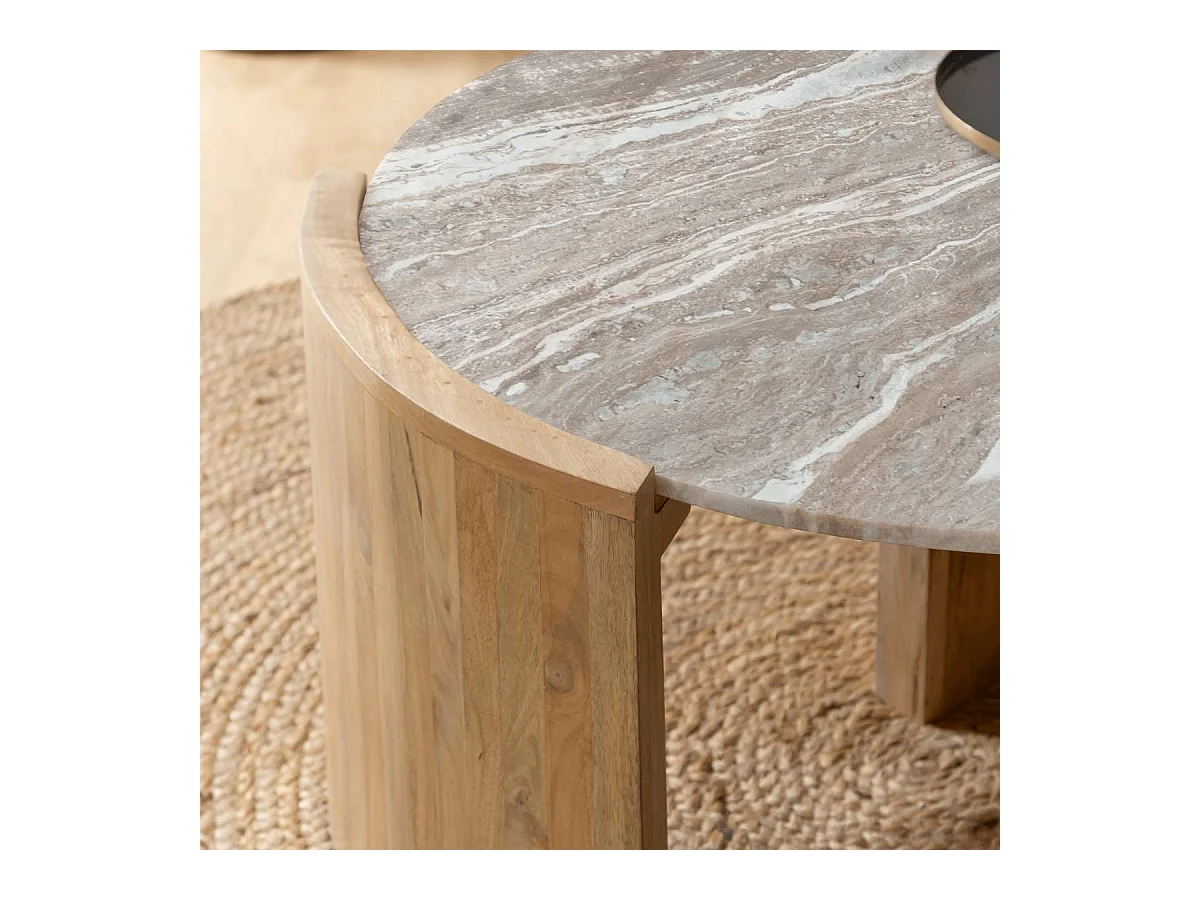Table basse en bois de manguier et marbre Isabella