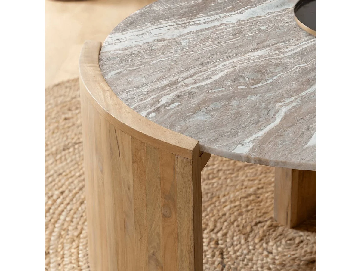 Table basse en bois de manguier et marbre Isabella