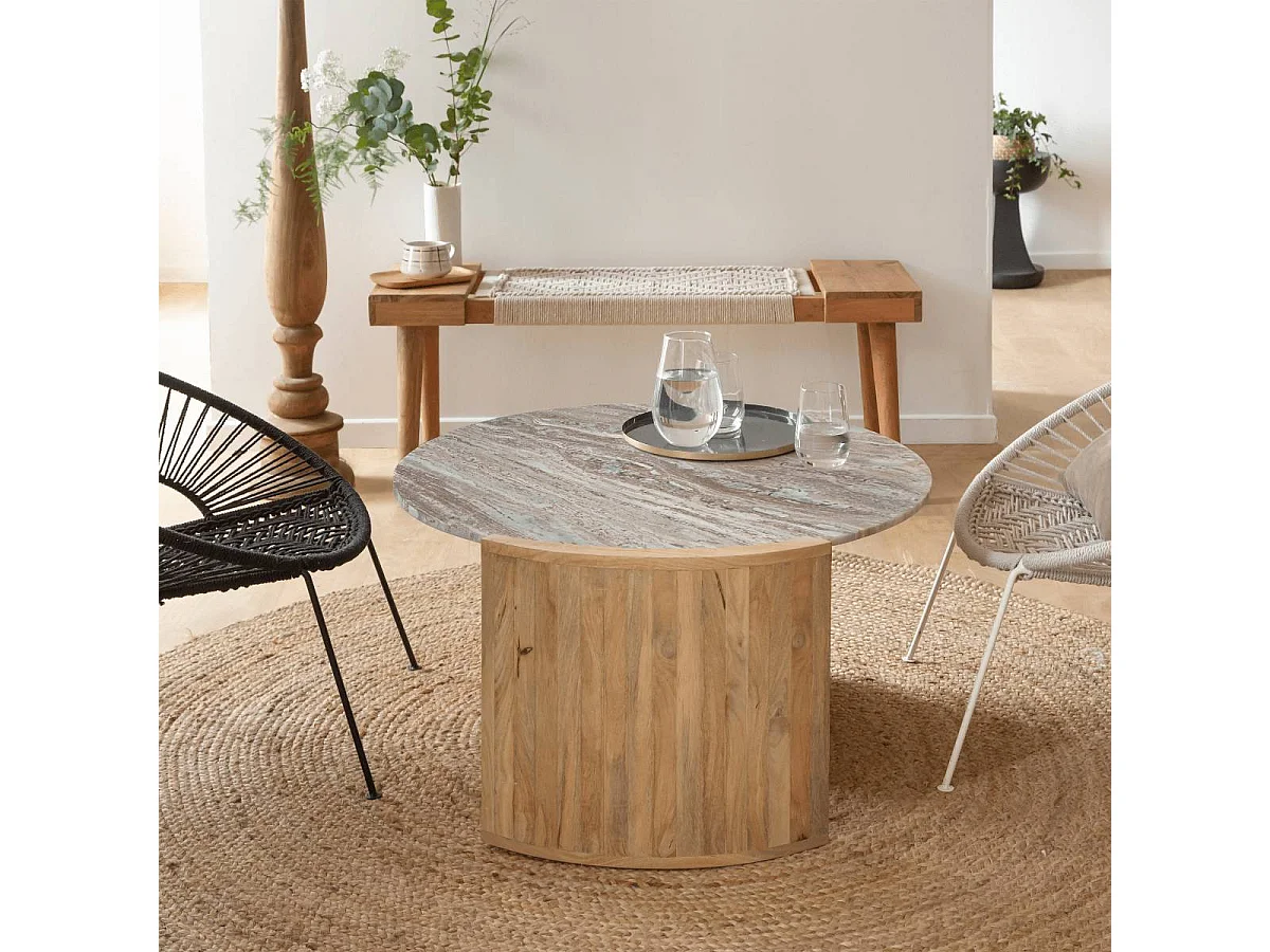 Table basse en bois de manguier et marbre Isabella