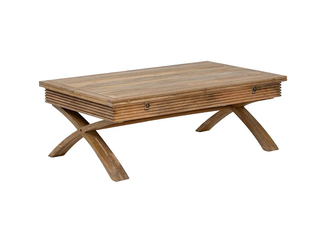 Mesa de centro de madera de mango Luce con extensiones y pie arqueado