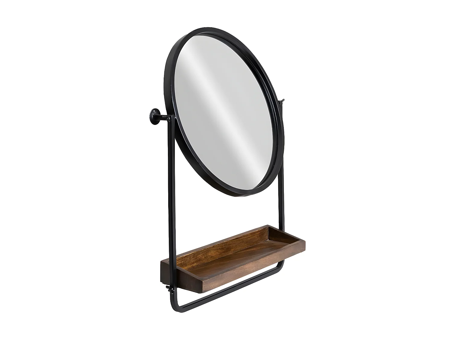 Miroir rond avec étagère en bois et métal Gary