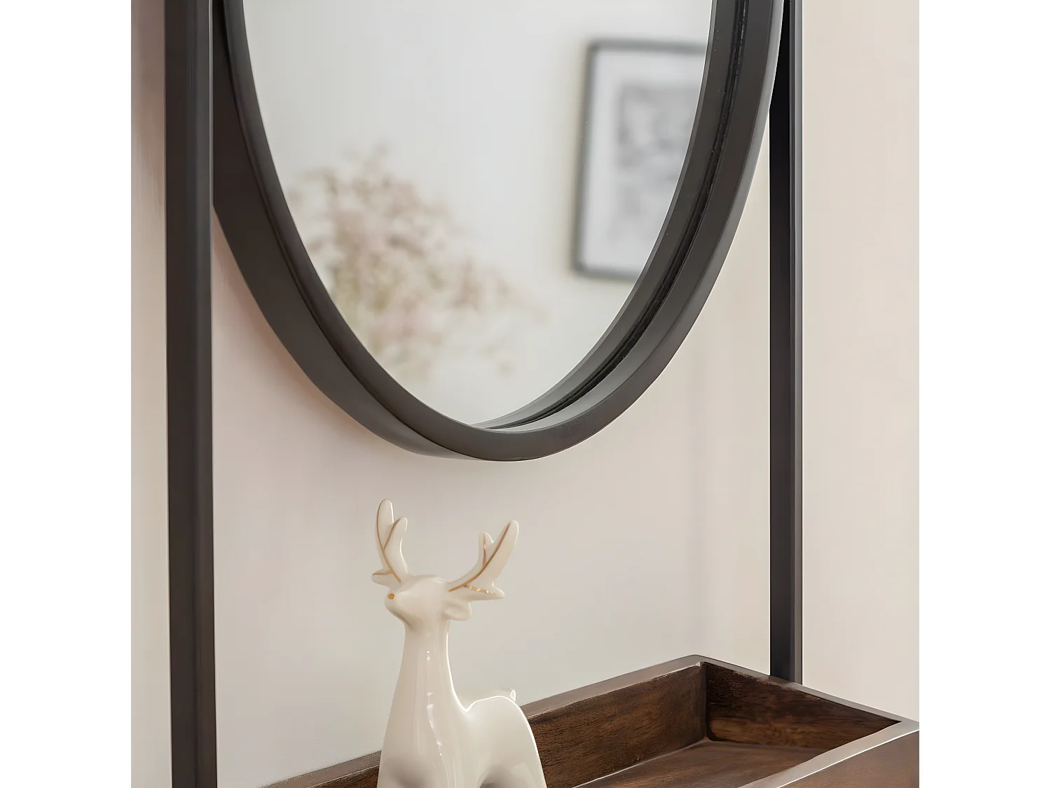 Miroir rond avec étagère en bois et métal Gary