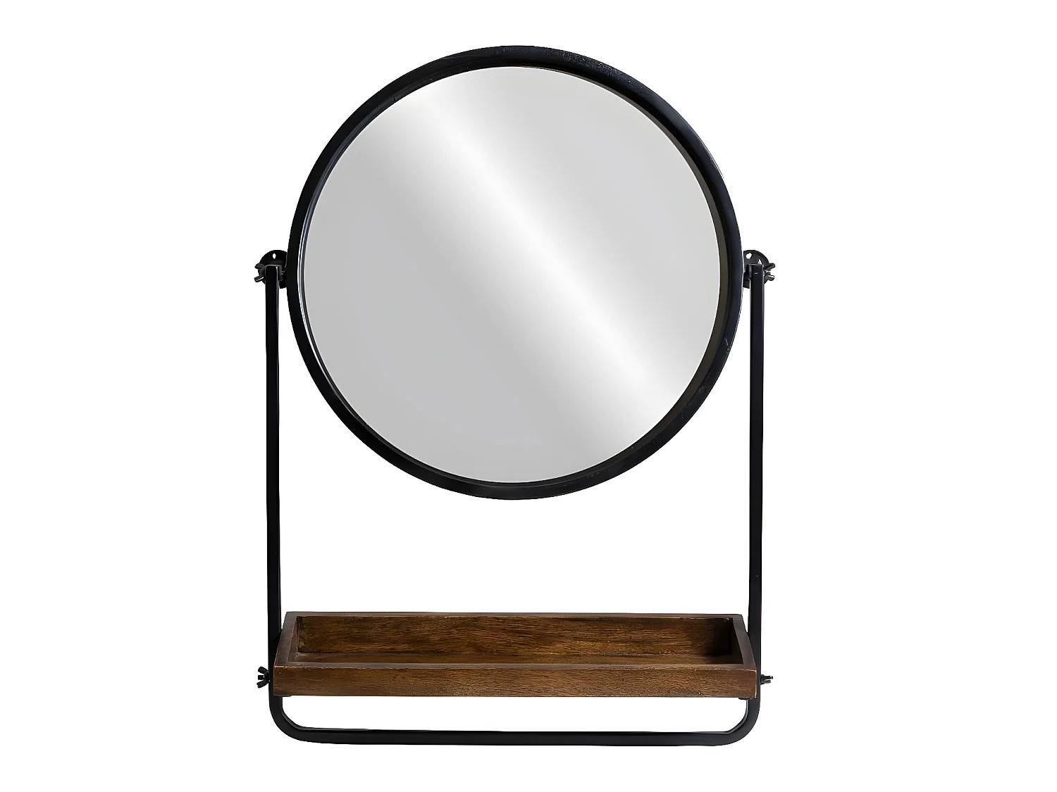 Miroir rond avec étagère en bois et métal Gary