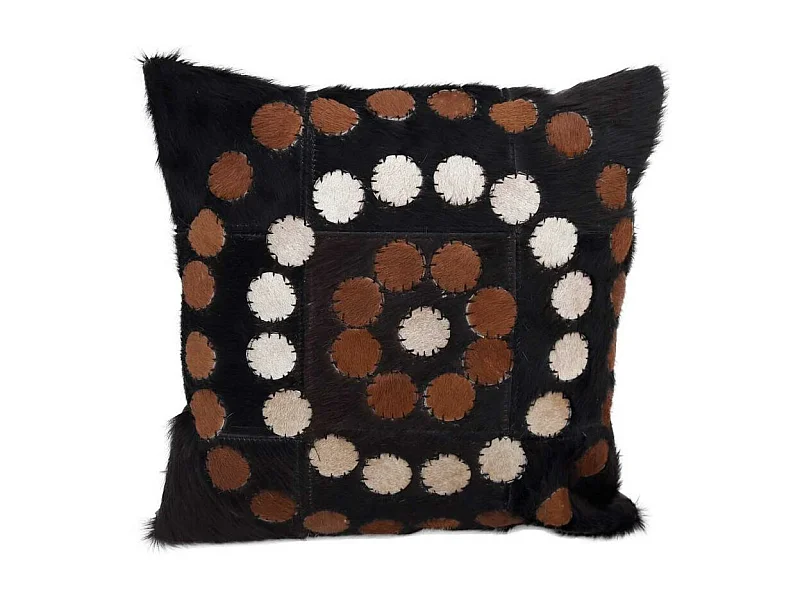 Coussin 45x45 fait à la main en peau de vache beige PRESTIGE 4