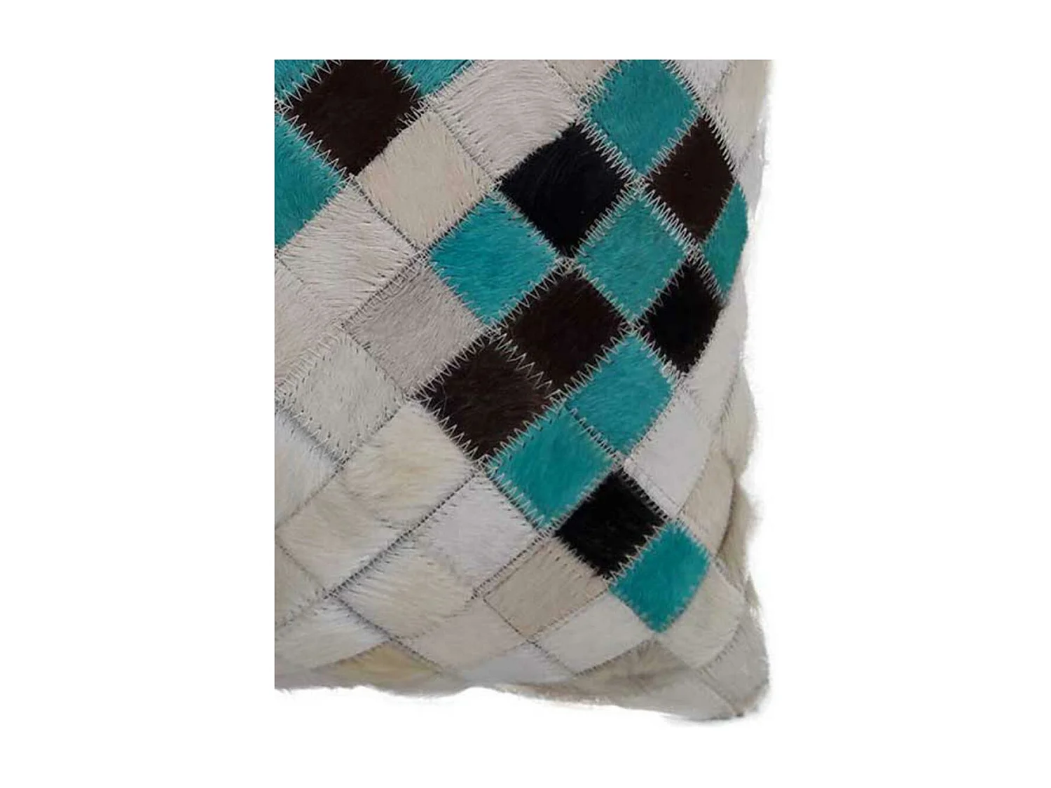 Coussin 45x45 fait à la main en peau de vache turquoise DIMEDE