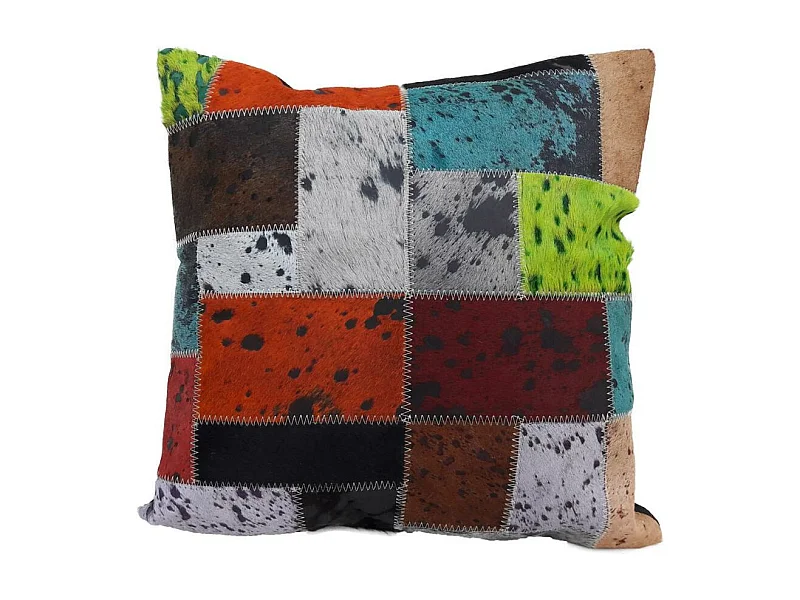 Coussin 45x45 fait à la main en peau de vache multicolore NIELDA