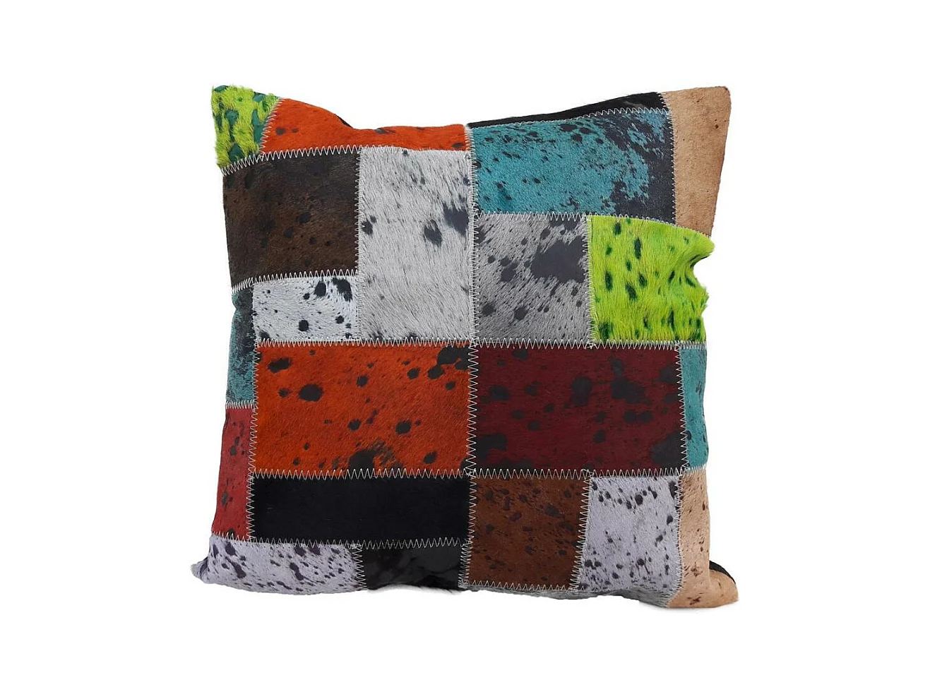 Coussin 45x45 fait à la main en peau de vache multicolore NIELDA