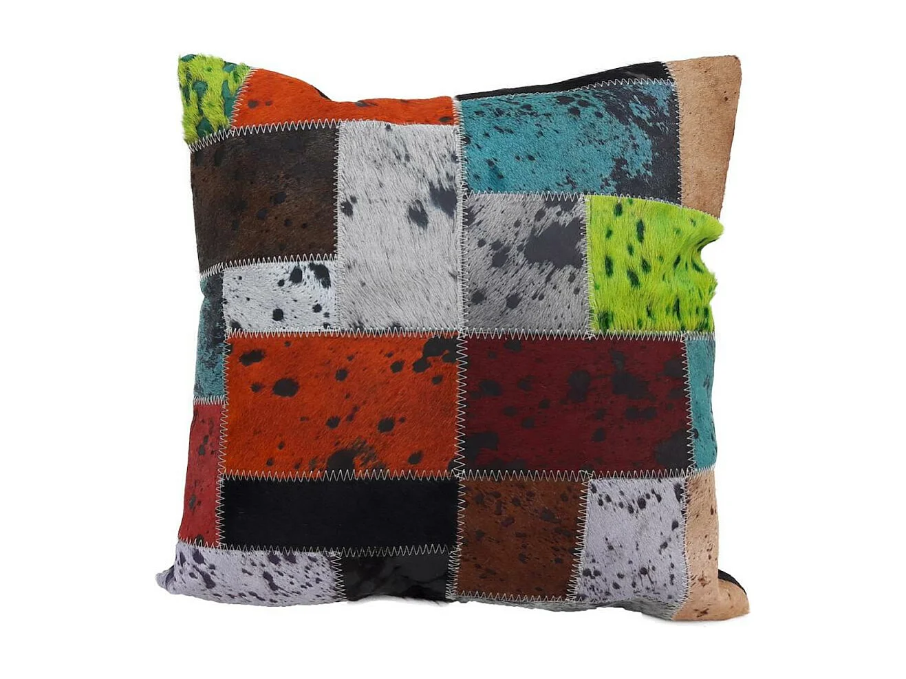 Coussin 45x45 fait à la main en peau de vache multicolore NIELDA