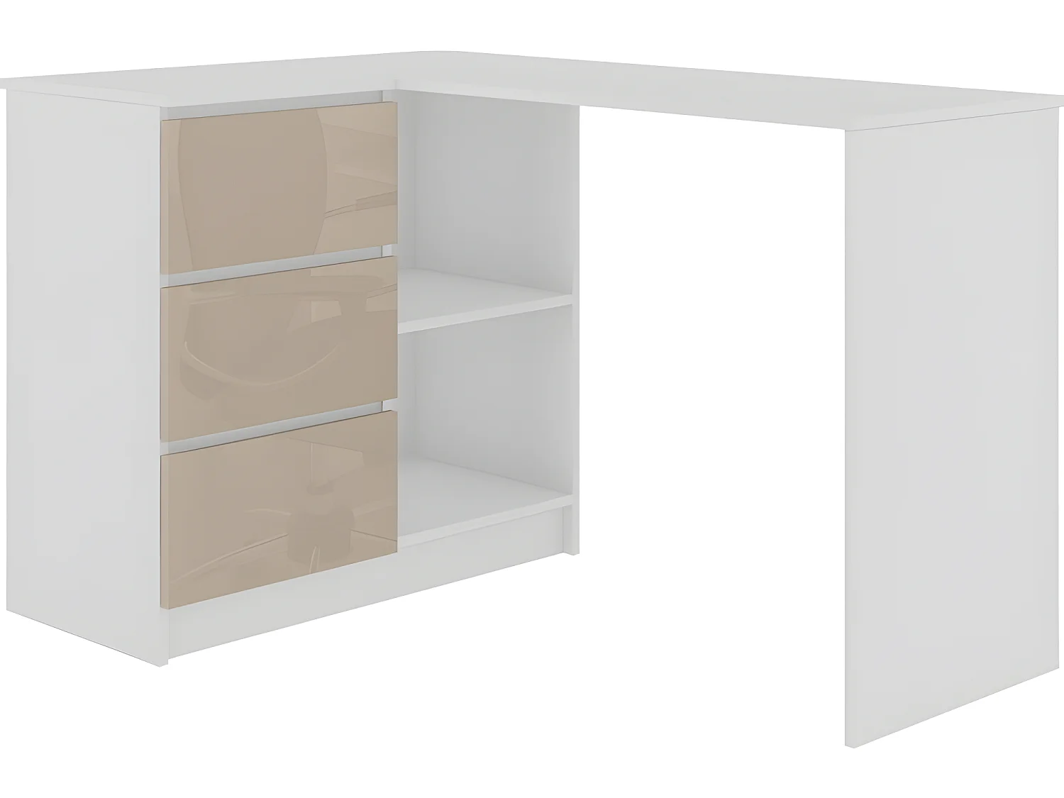 SUNDAR | Bureau informatique d'angle moderne 124x85x77 | 3 tiroirs + 2 grandes niches | Table ordinateur multi-rangements