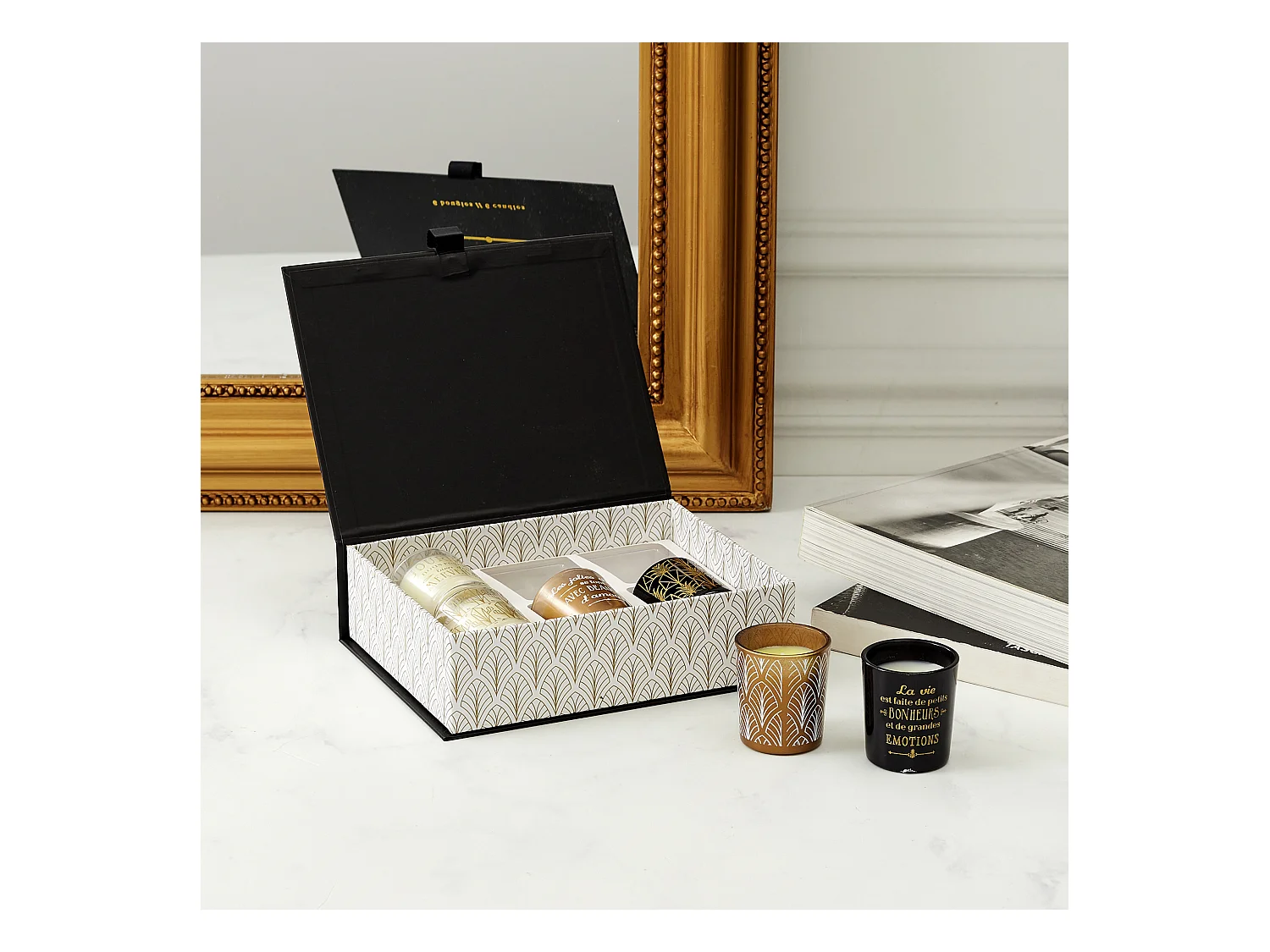 Bougie Parfumee X6 Coffret Noir Home Deco Art Noir, Blanc, Or