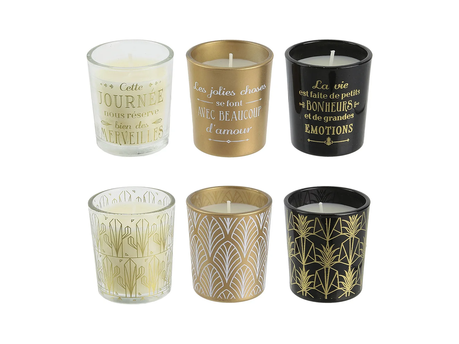 Bougie Parfumee X6 Coffret Noir Home Deco Art Noir, Blanc, Or
