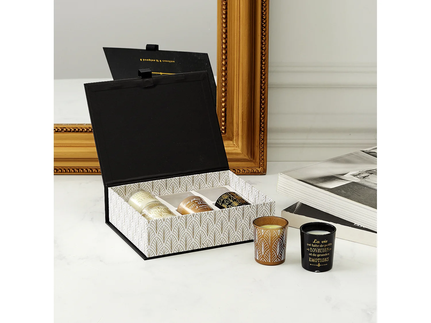Bougie Parfumee X6 Coffret Noir Home Deco Art Noir, Blanc, Or