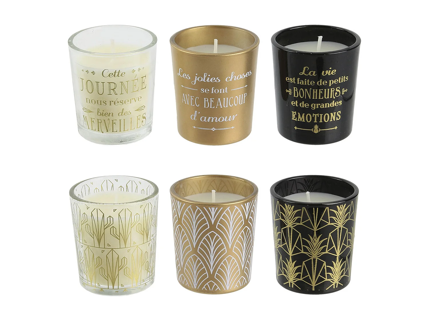 Bougie Parfumee X6 Coffret Noir Home Deco Art Noir, Blanc, Or