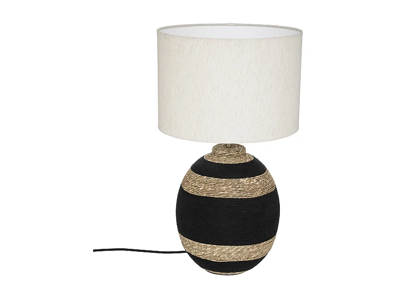 Lampe à poser en Coton Noir et Osier tressé H 58 cm