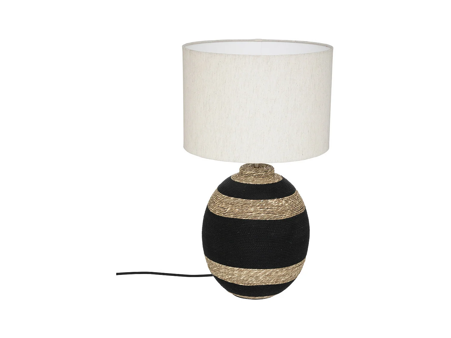 Lampe à poser en Coton Noir et Osier tressé H 58 cm