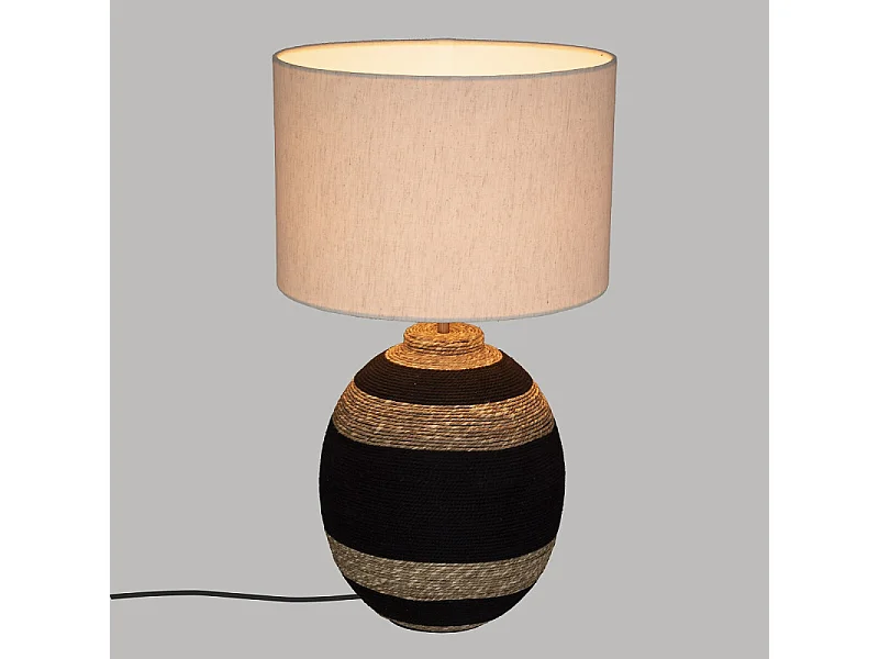 Lampe à poser en Coton Noir et Osier tressé H 58 cm