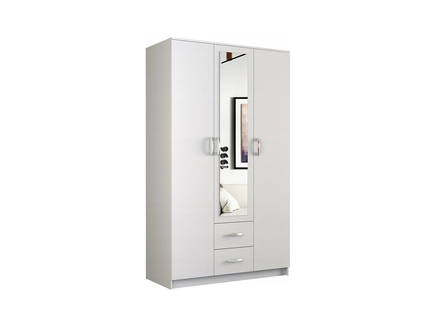 ROMA | Kleiner Schrank Zimmer Büro | Multifunktionaler Kleiderschrank | 2 Türen | Spiegel | 2 Schubladen | Aufbewahrungsmöbel | Dressing