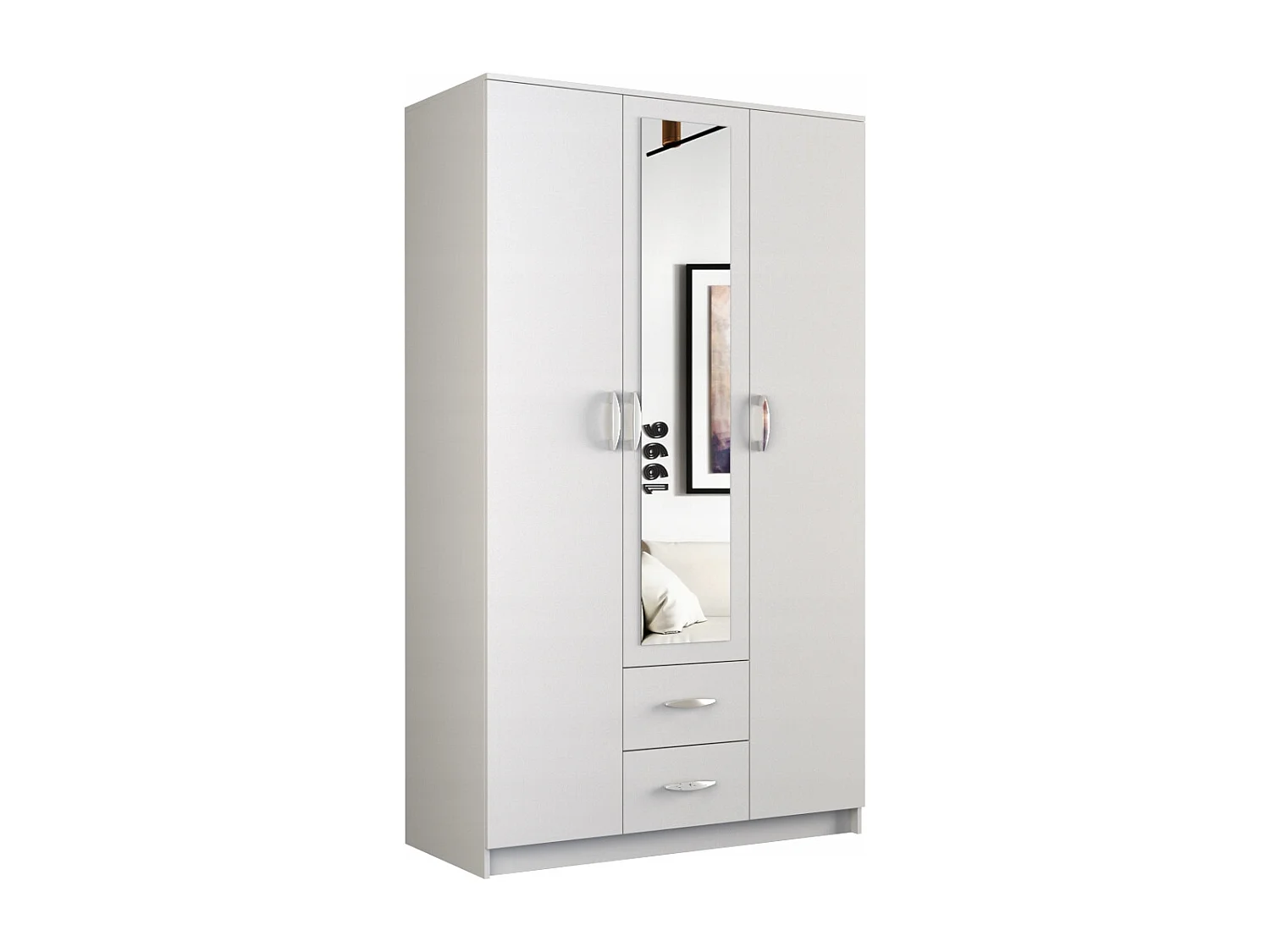 ROMA | Ufficio camera da letto piccolo armadio | Armadio multifunzione | 2 ante | Specchio | 2 cassetti | Armadio di stoccaggio | Camerino