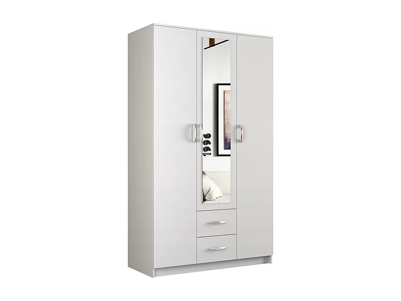 ROMA | Kleiner Schrank Zimmer Büro | Multifunktionaler Kleiderschrank | 2 Türen | Spiegel | 2 Schubladen | Aufbewahrungsmöbel | Dressing